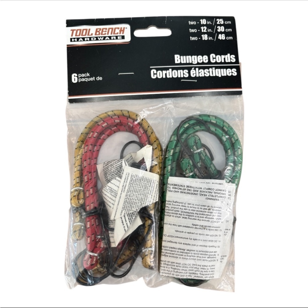 NWT Tool Bench Hardware 6-Pack Assortment Colors Bungee Cords